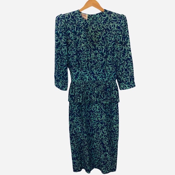 VTG Silk Dress Maggy London by Jeannene Booher midi peplum waist size 4 - Picture 4 of 9